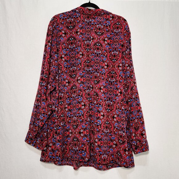 CATHERINES Preppy Multicolor Floral Roll Tab Shirt Tunic Top Size 4X New No Tag! - Picture 3 of 16